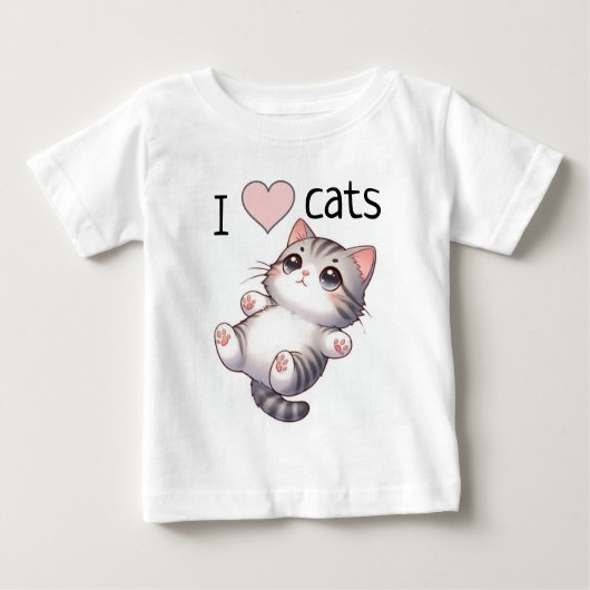 かわいいグレイのタビー猫 ベビーTシャツ (正面)