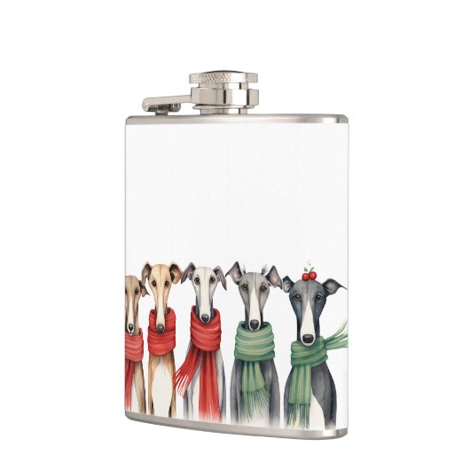 かわいいグレイハウンドとウィペット |スカーフの犬 フラスク (左)