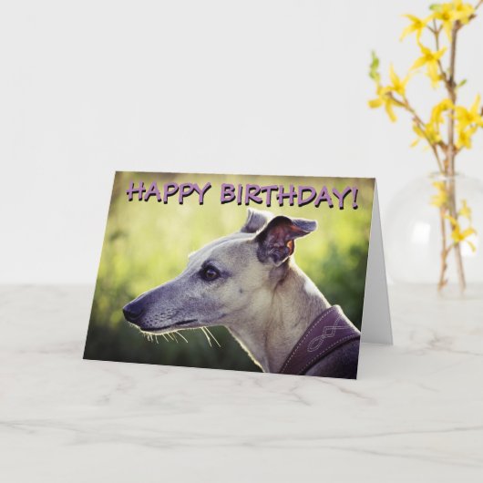 かわいいグレイハウンドによってカスタマイズ挨拶状 カード (黄色い花)