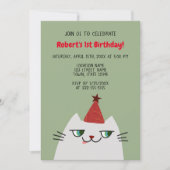 かわいいグレイ猫1歳の誕生日 招待状 (正面)