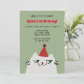 かわいいグレイ猫1歳の誕生日 招待状 (スタンド正面)