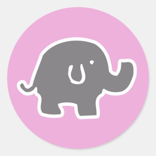 かわいいグレーとピンクの象の赤ちゃんシャワーステッカー ラウンドシール (正面)