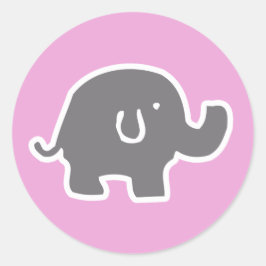 かわいいグレーとピンクの象の赤ちゃんシャワーステッカー ラウンドシール