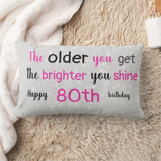 かわいいグレーとピンクの80歳の誕生日 ランバークッション (ブランケット)