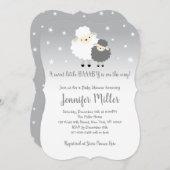 かわいいグレーと白いラムベビーシャワー 招待状 (正面/裏面)