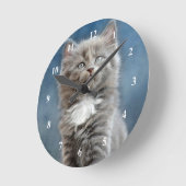 かわいいグレーと白い子猫の写真 ラウンド壁時計 (傾斜)
