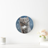 かわいいグレーと白い子猫の写真 ラウンド壁時計 (ホーム)
