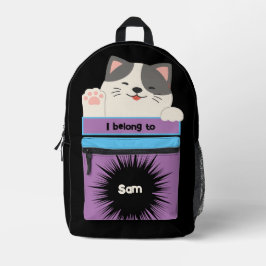 かわいいグレーと白の猫が手を振っている バッグバディ リュックサック