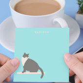 かわいいグレーと白の猫のメモ帳 名前入り ポストイット