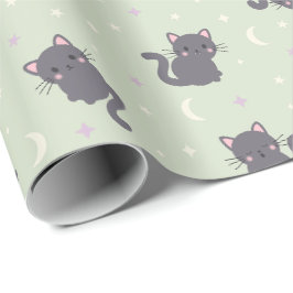 かわいいグレーねこセージ柄のラッピングペーパー ラッピングペーパー