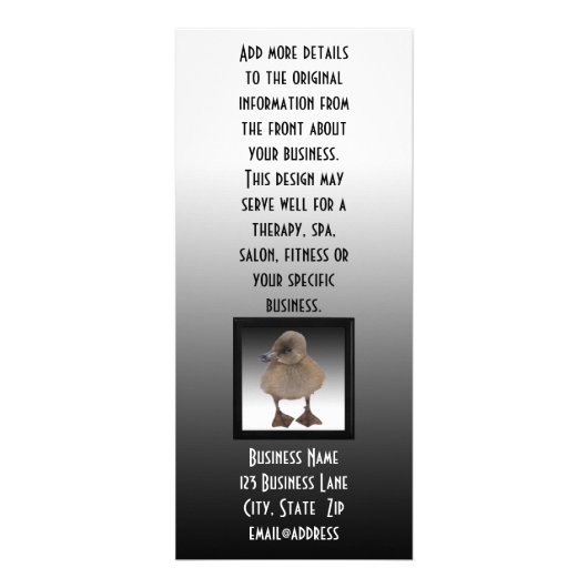 かわいいグレーのアヒル写真事業 ラックカード (裏面)