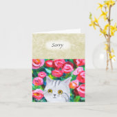 かわいいグレーのタビー猫の涙の花柄ごめんね カード (黄色い花)