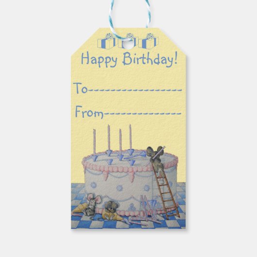 かわいいグレーのネズミ飾お誕生日ケーキキャンドルアート ギフトタグ (裏面)
