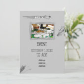 かわいいグレーのブラシストローク汚れ手描きアート 招待状 (スタンド正面)