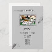 かわいいグレーのブラシストローク汚れ手描きアート 招待状 (正面/裏面)