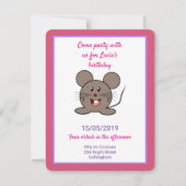 かわいいグレーのマウスの誕生日パーティー 招待状 (正面)