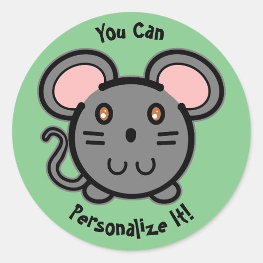 かわいいグレーのマウスをパーソナライズ ラウンドシール (正面)