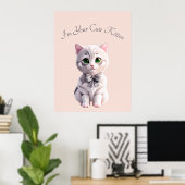 かわいいグレーの子猫を持つデザイン ポスター (ホームオフィス)
