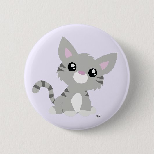 かわいいグレーの子猫ボタン 缶バッジ (正面)