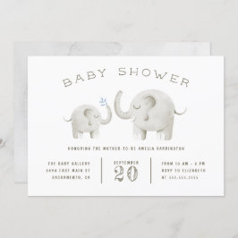 かわいいグレーの水彩象の赤ちゃんシャワー 招待状