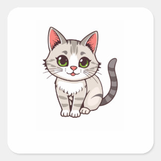 かわいいグレーの猫のカスタムスクエアステッカー スクエアシール