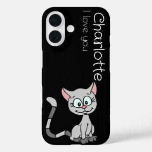 かわいいグレーの猫の名前 iPhone 16ケース