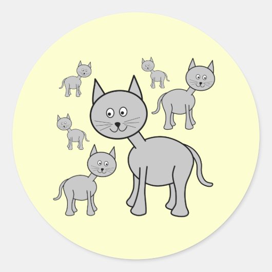 かわいいグレーの猫。クリームの漫画。 ラウンドシール (正面)