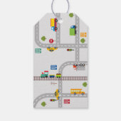 かわいいグレーの都市交通少年の誕生日パーティー ギフトタグ (裏面)