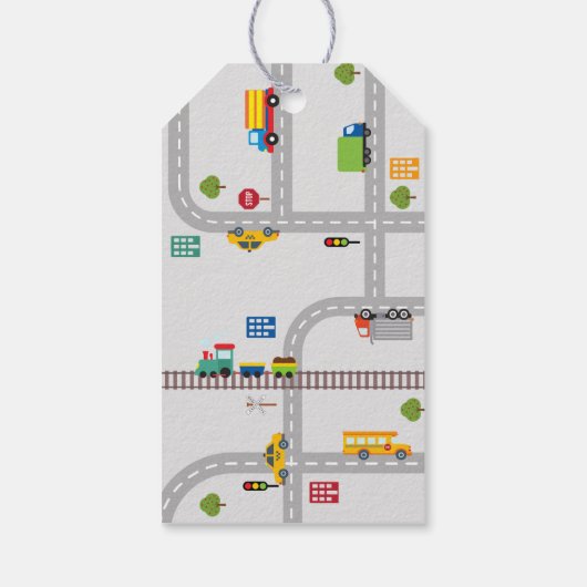 かわいいグレーの都市交通少年の誕生日パーティー ギフトタグ (裏面)