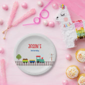 かわいいグレーの都市交通少年の誕生日パーティー ペーパープレート (パーティー)