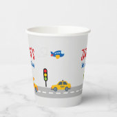 かわいいグレーの都市交通少年の誕生日パーティー 紙コップ (左)