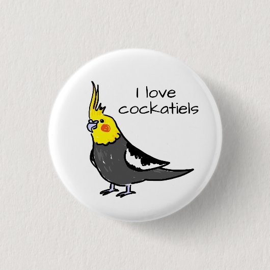 かわいいグレーの黄色のカクテル鳥 缶バッジ (正面)