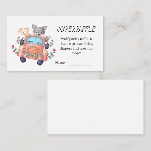 かわいいグレーウルフベビーシャワーおむつラッフル エンクロージャーカード (正面/裏面)