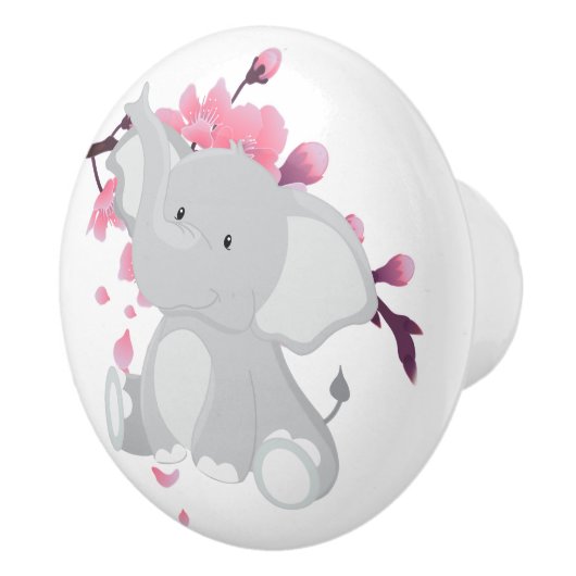 かわいいグレーエレファントピンク日本のさくらんぼ セラミックノブ (右)