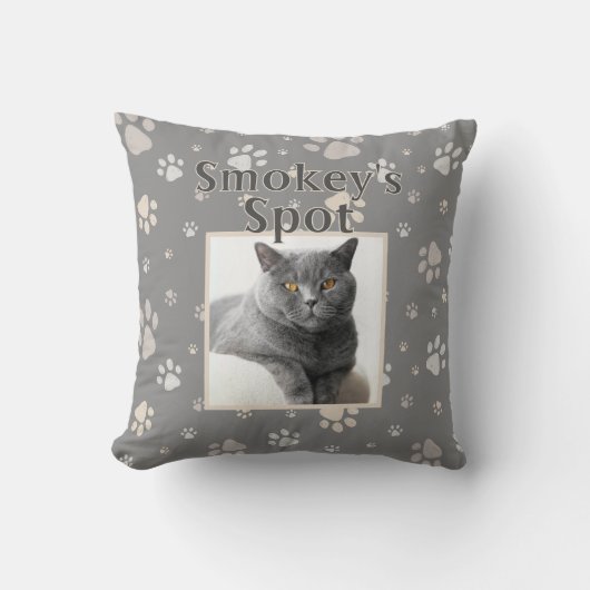 かわいいグレーカスタム猫ペット写真名手 クッション (正面)