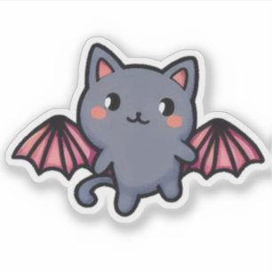 かわいいグレーコウモリ猫 - 愛らしい空飛ぶ子猫 シール