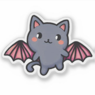 かわいいグレーコウモリ猫 - 愛らしい空飛ぶ子猫 シール