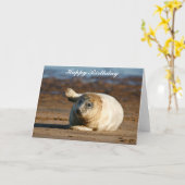 かわいいグレーシールアップ – ハッピーバースデーグリーティングカード カード (黄色い花)