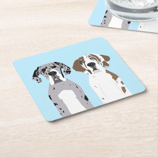 かわいいグレートデーンドッグズブルー スクエアペーパーコースター (アングル)