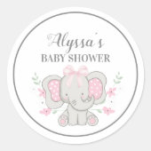 かわいいグレーピンク水玉模様ゾウ赤ちゃんガールシャワー ラウンドシール (正面)