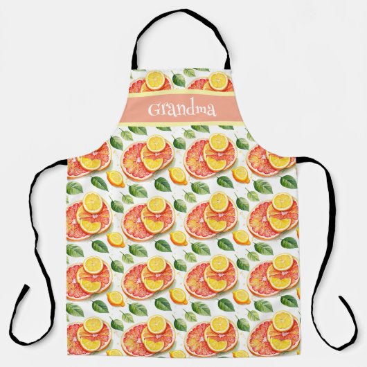 かわいいグレープフルーツとレモンの柑橘類パーソナライズされた エプロン (正面)