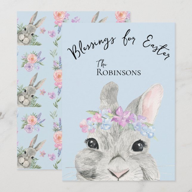 かわいいグレーラビットピンクのフローラクラウンイースター (正面/裏面)