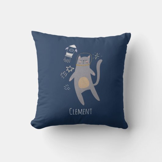 かわいいグレー宇宙飛行士キャット名前をカスタムする クッション (正面)