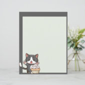 かわいいグレー猫とカップケーキの紙シート (スタンド正面)