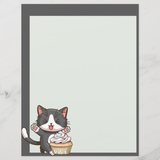 かわいいグレー猫とカップケーキの紙シート (正面)