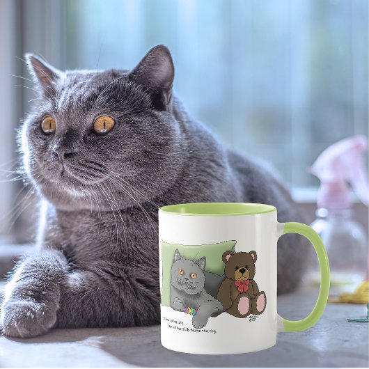 かわいいグレー猫のテディベア 面白いブルー マグカップ