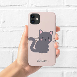 かわいいグレー猫のピンクのカスタムスマホケース iPhone 11 ケース