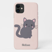 かわいいグレー猫のピンクのカスタムスマホケース Case-Mate iPhoneケース (裏面)