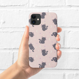 かわいいグレー猫のピンクスマホケース iPhone 11 ケース