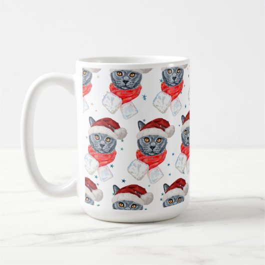 かわいいグレー猫のマフラー水彩画 コーヒーマグカップ (左)